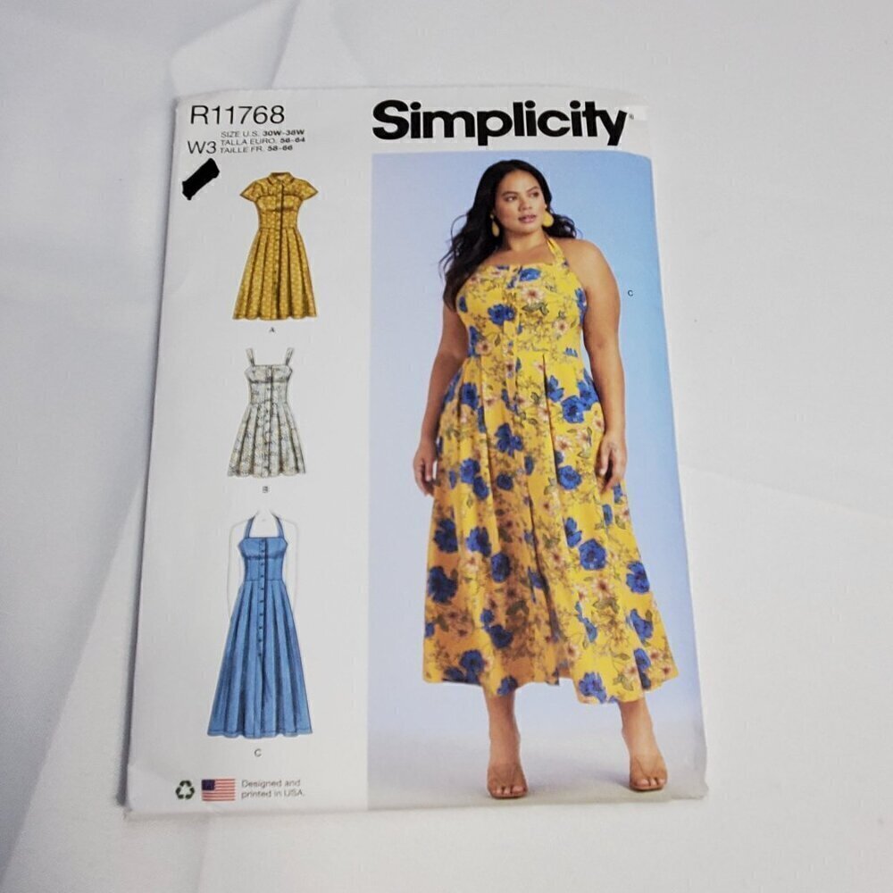 Simplicity R11768 Womens Dress Sewing Pattern W3 30W-38W Plus Size UNCUT